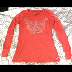 Fleur D’lis wings w/ Crystals Waffle Top L/S Womens sz L by Jake’s Dry Goods NEW
